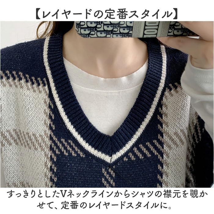 ブラウン チェック柄 Vネック ベスト Mサイズ ブラウン チェック柄 Vネック ベスト Mサイズ